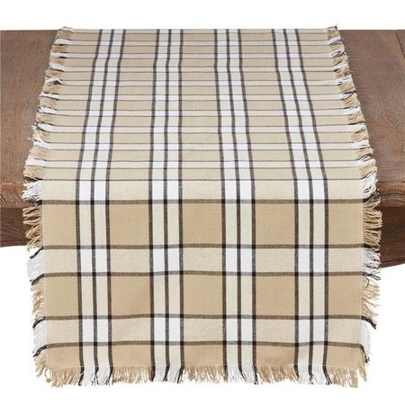 SARO LIFESTYLE SARO 2853.KH1672B Plaid Design Cotton Table Runner  Khaki 2853.KH1672B